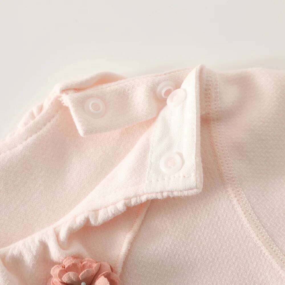 Newborn Baby Romper with Ruffle Collar Lace Trim, Infant Spring and Autumn Jumpsuit 26H0224
