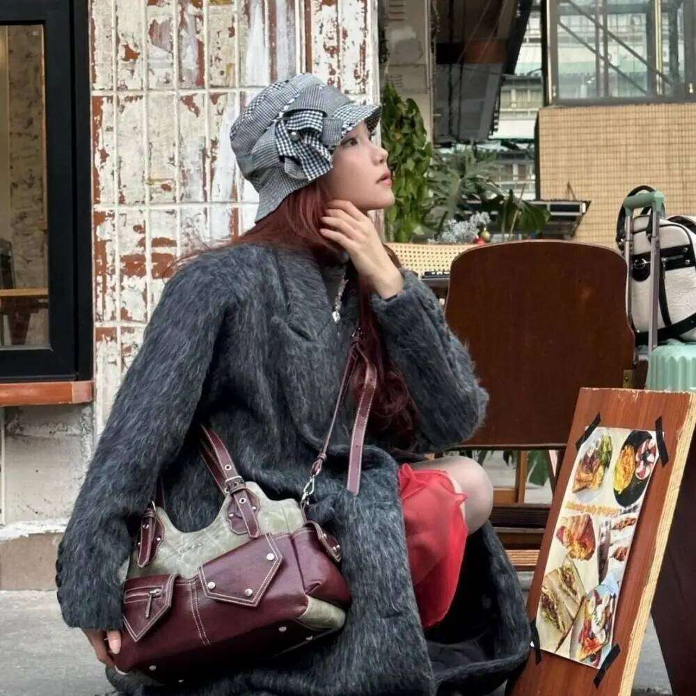 PU Women's Shoulder with Denim Patchwork Large Capacity Crossbody Bag Casual Design Crossed Color Armpit Handbag Z260224