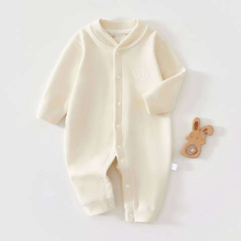 AYNIGIELL Newborn Romper Solid Color Autumn and Winter Warm Baby Outfit Soft Cotton Infant Jumpsuit 0-18M Unisex 26H0224