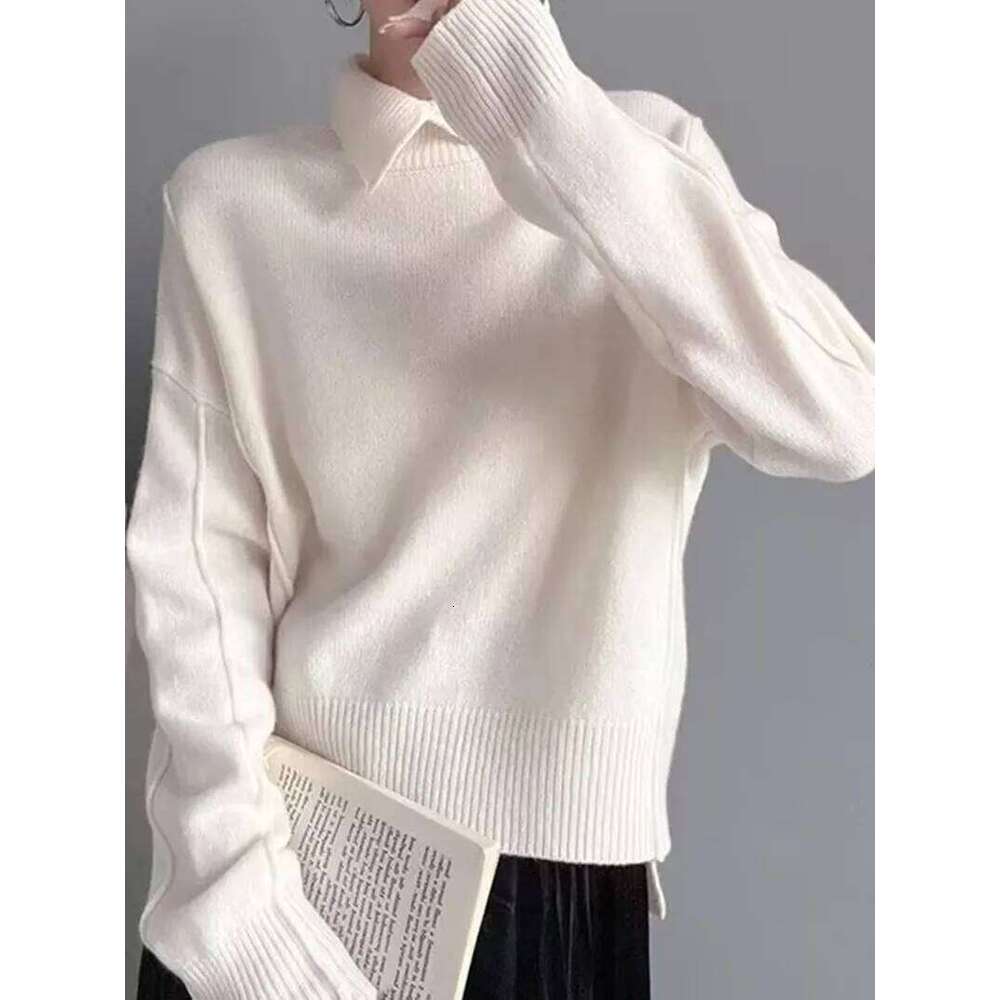 Polo Collar Knitted 2025 New Autumn Winter Women Elegant Solid Color Sweater Female Soft Pullover Casual Bottom Shirt 26W0224