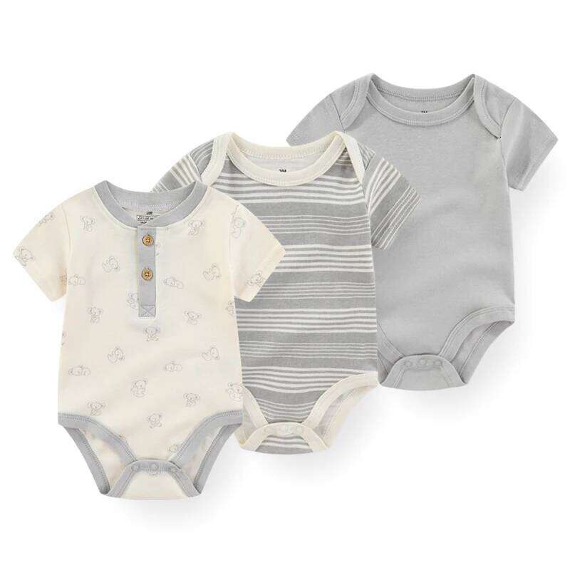 Kiddiezoom 3 Pcs Summer Fashion Baby Boy Girl Bodysuits Soft Newborn Clothing 26Y0224