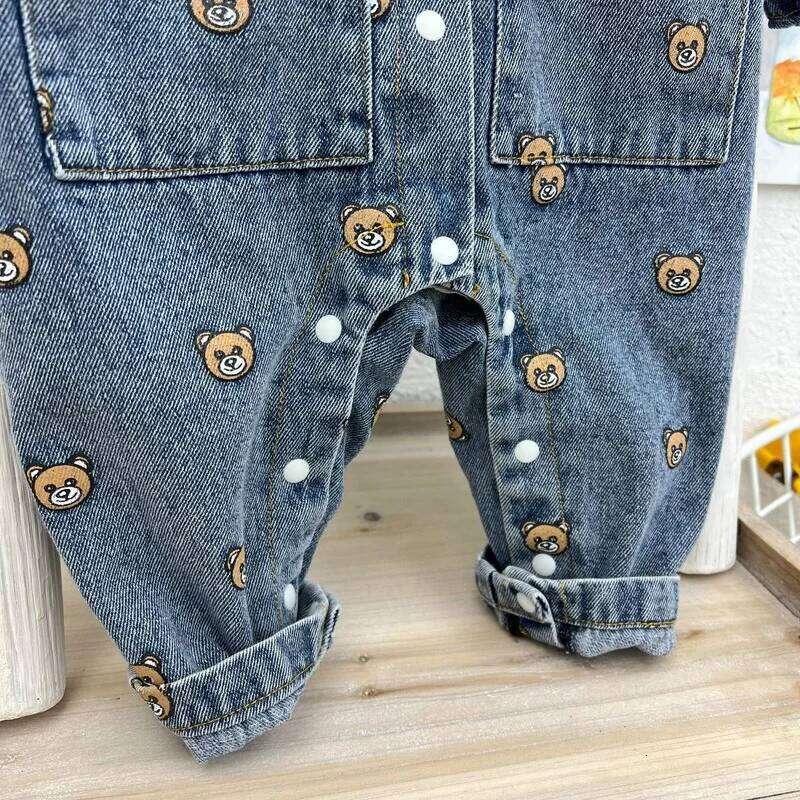Girl Romper Autumn Newborn Kids Baby Boys Rompers Denim Bodysuit Jeans Bear Playsuit Outfits Clothes 0-24 Months FY06042 26H0224