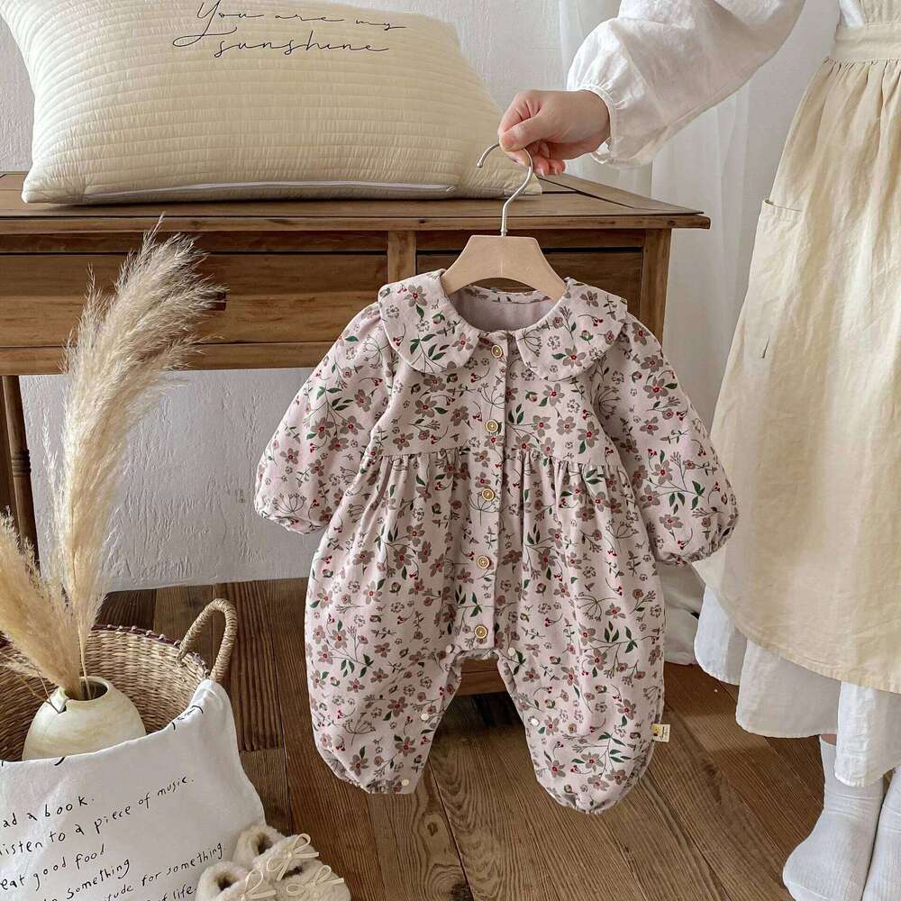 2026 Spring New Baby Long Sleeve Romper Infant Girl Peter Pan Collar Floral Jumpsuit Cotton Newborn Toddler Clothes 0-24M 26H0224