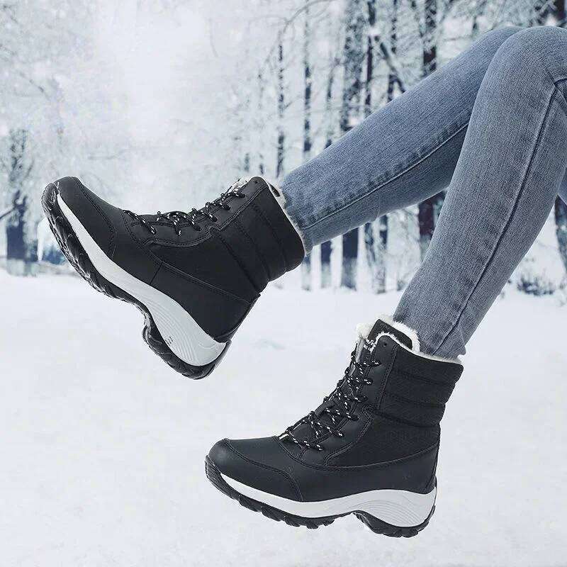 for Women Platform Outdoor Snow Non-slip Winter Walking Shoes Fur Warm Ankle Wedge Waterproof Thigh High Boots