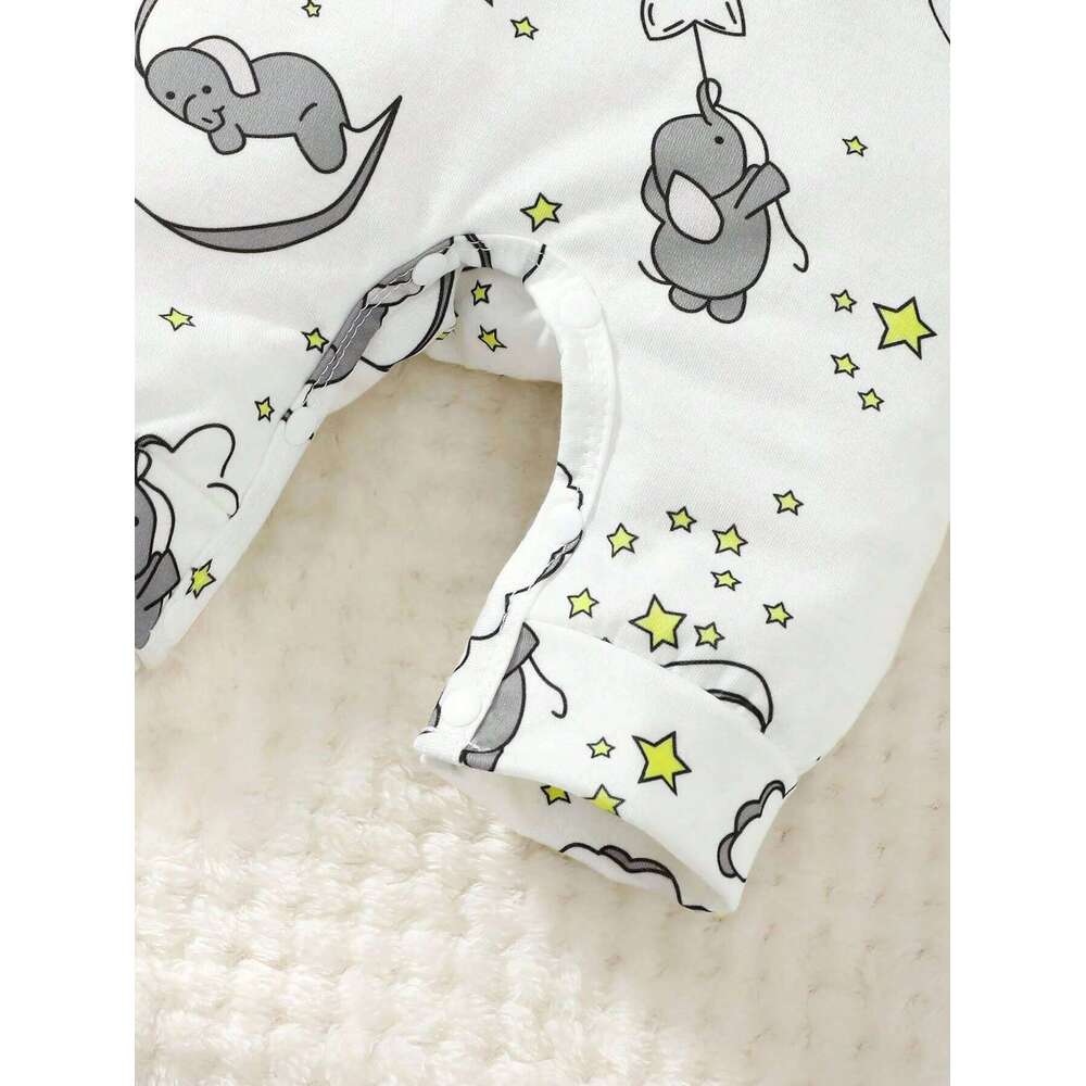 2pcs Baby Cute Elephant Pattern Embroidery Long Sleeve Romper With Hat 26Y0224