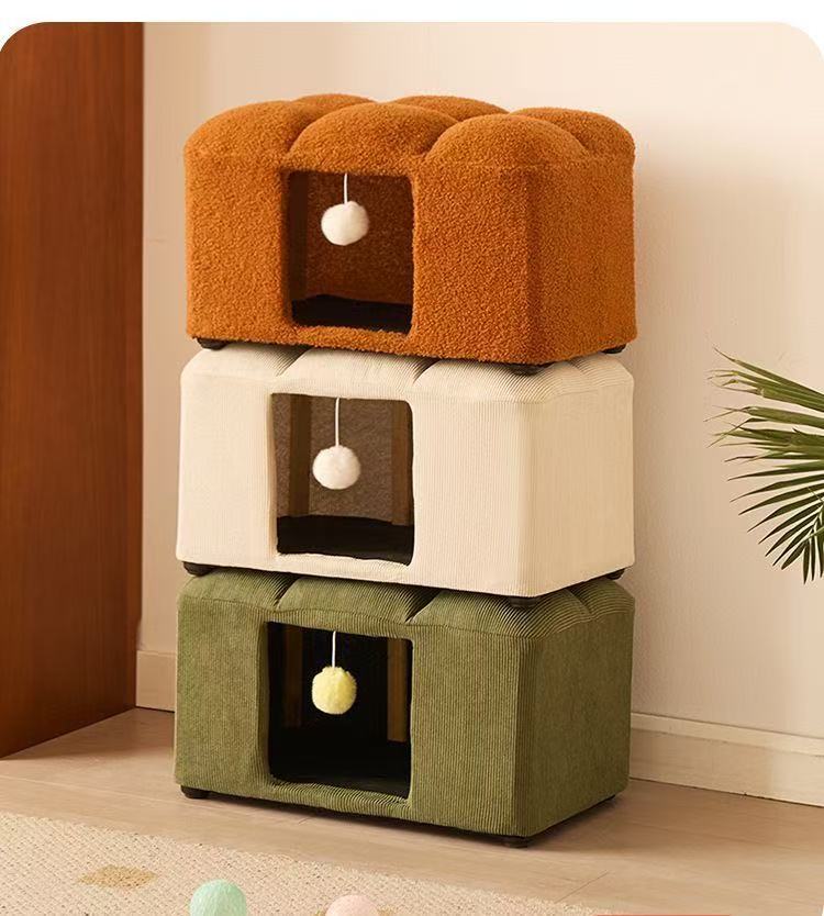 Solid wood pedal stool household door shoe changing stool warm cat nest low stool creative pet cat nest can sit on the stool