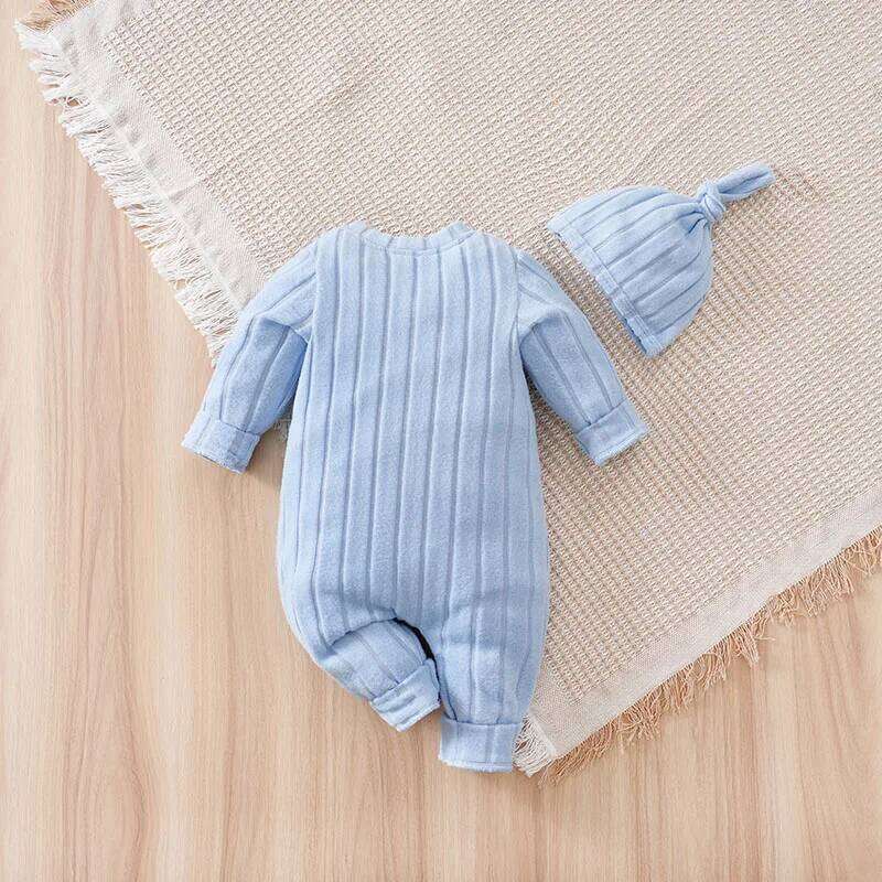 Autumn and Winter Comfortable Blue Baby Onesie Free Hat Included Toddler Jumpsuit Soft Casual Lovely Bear Newborn Knitted Trendy 26Y0224