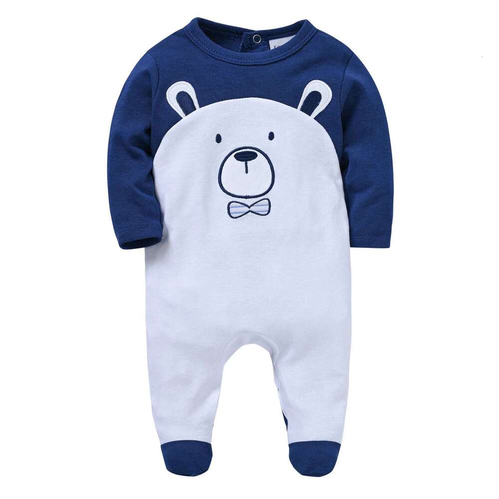 Spring Baby Boys Clothing Blue Bear Printing Kids Rompers Knit Cotton Newborn Overalls Pajamas 26Y0224