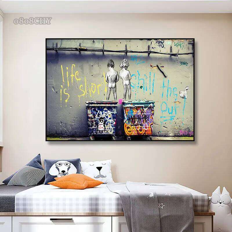 Abstract Banksy Life Is Short ,chill The Out Street Canvas Painting Funny Graffiti Poster Wall Art Picture Home Decor 26Y0224