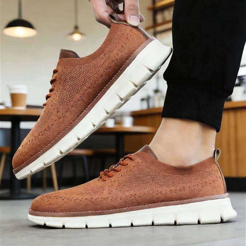 Classic Men Casual Breathable Brogue Flats Cushioning Color Blocking Design Dress Shoes VErsatile Business Light Sneakers