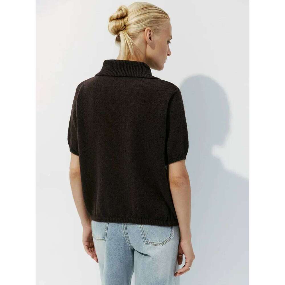 Wolfeel Summer New Polo Collar Hollow Short Sleeved Women's Bubble Sleeve T-shirt Female Simple Knitted Sweater 26W0224