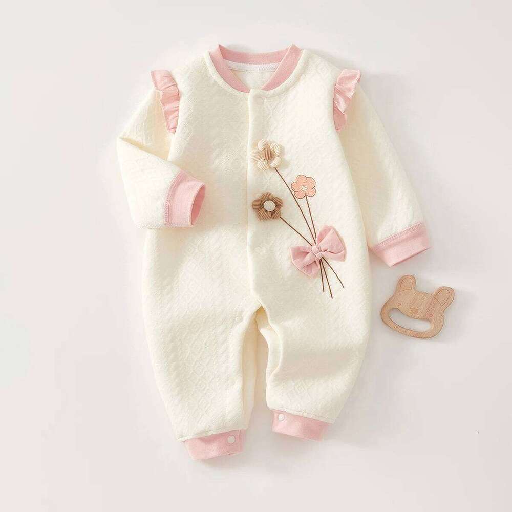 Clothes for Autumn, Class A, Girl Full-Month Outfit, One-Piece Suit, Baby Silk-Lined Warm Newborn Romper 26H0224