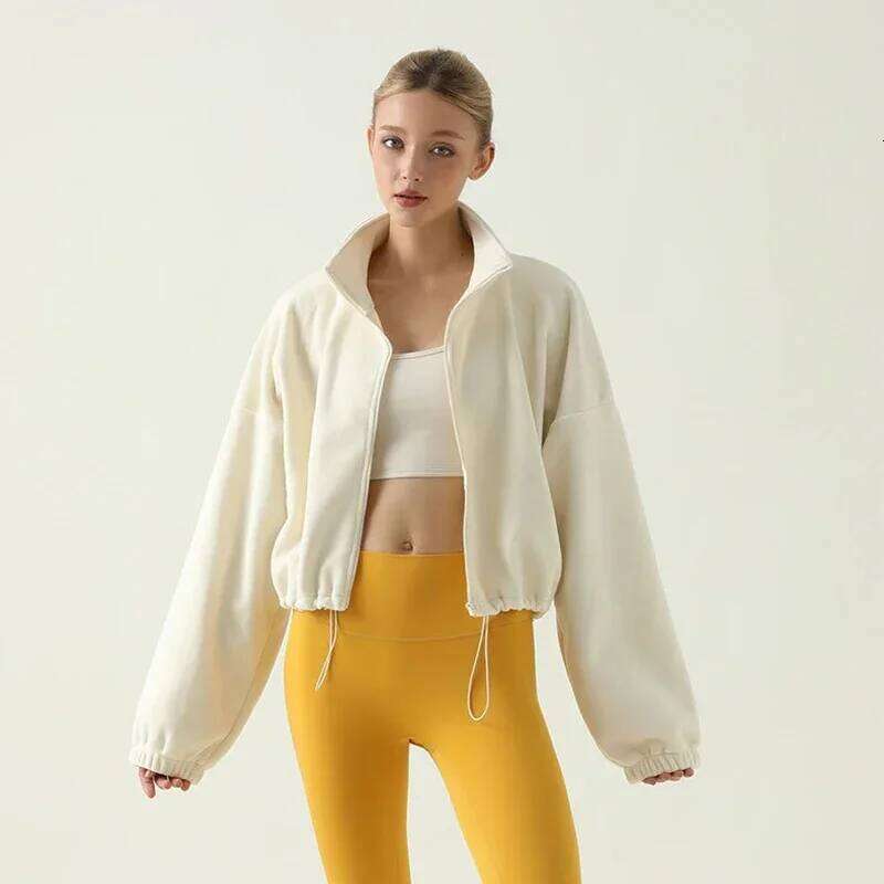 Autumn and winter Women Loose Sport s Lamb-Fleece Yoga Running Long Sleeves Top Outdoor Recreation Workout Coats 26Y0224