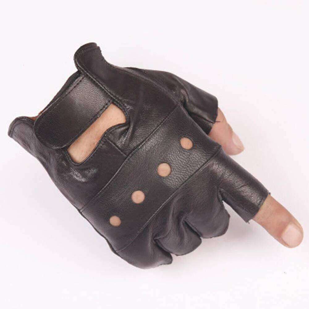 Men Slip-resistant Leather Moto Fingerless Half Finger High Quality Hip-Hop Mittens Driving Training Fitness Gloves 26H0224