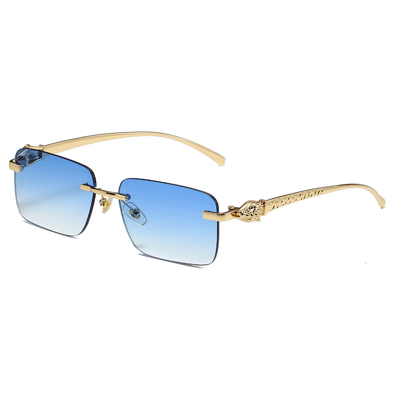 Luxury Brand Designer Sunglass Frameless Metal Cheetah Decorative Sunglasses For Women, European And American Style, Square Colorful UV Protection, Un