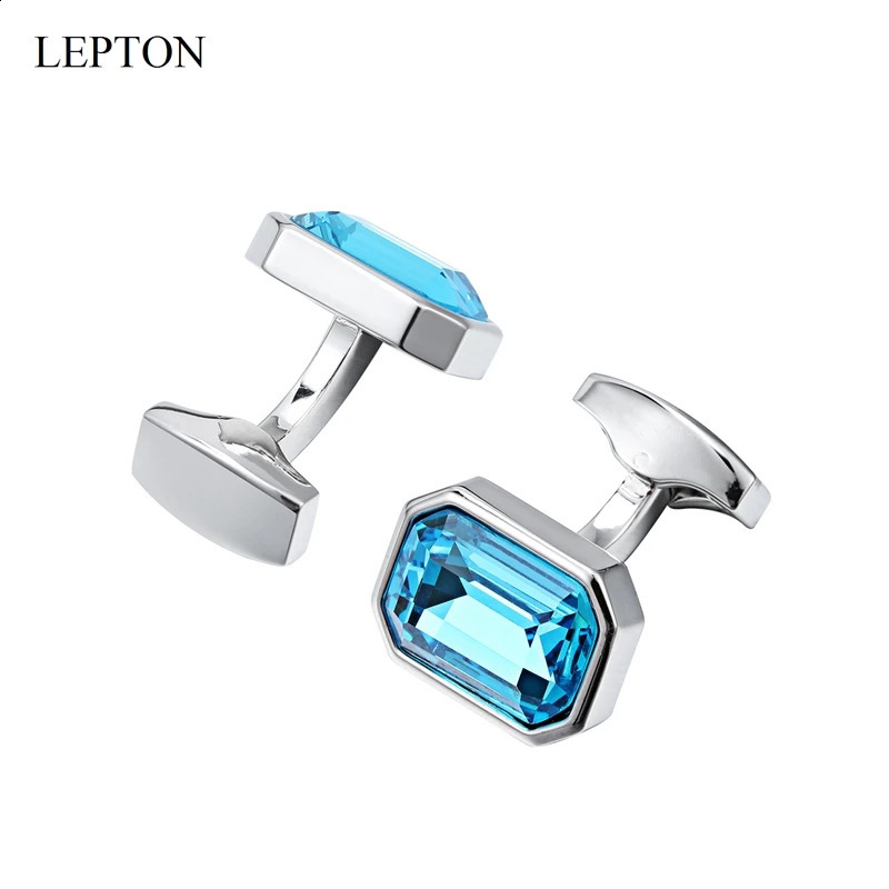Low-Key Green Glass Cufflinks For Mens Wedding Lepton Sky Blue Square Cufflink Man Shirt Cuffs Cuff Links Relojes Gemelos 260208