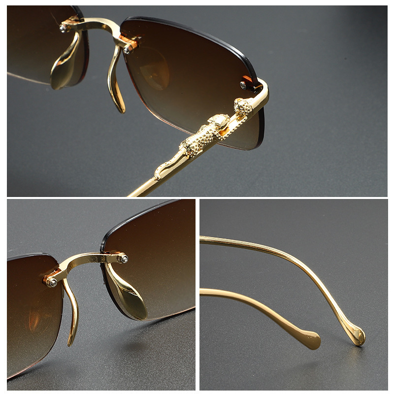 Luxury Brand Designer Sunglass NEW New Model High-End Frameless Cut-Edge Sunglasses For Men, Trendy And Unique With Small Leopard Ear Legs, Wholesale