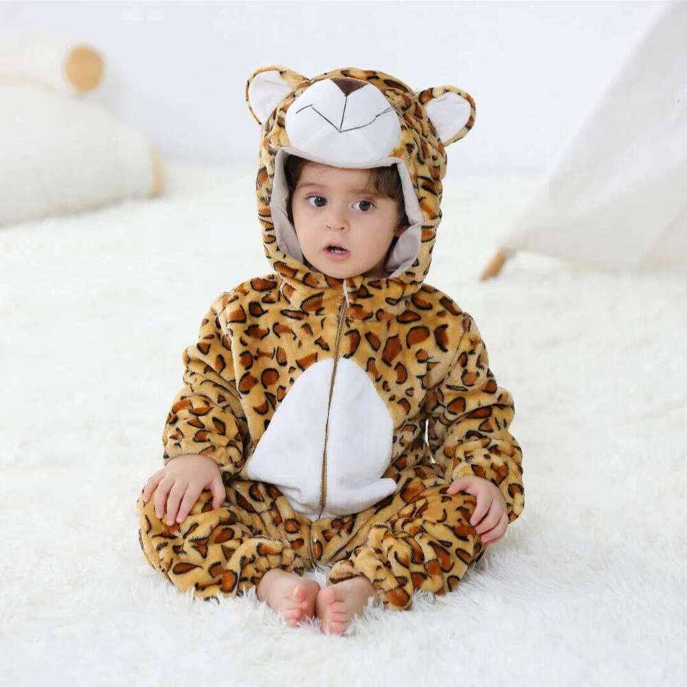 New Baby Unisex Romper Kigurumi Infant Cute Leopard Tiger Rabbit Animal Jumpsuits Newborn Pajamas For Kids Boys 26Y0224