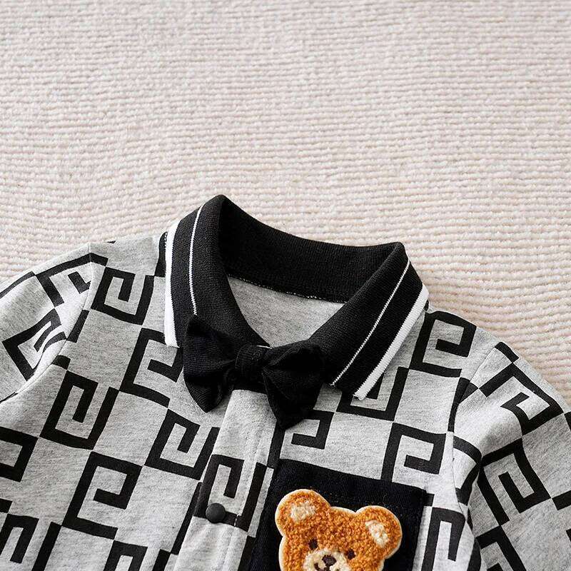 Newborn Baby 0-12 Months grey letter printing Cotton Long Sleeve Footies Toddler Boy Clothes Kids Jumpsuit Pyjama Bebe 26H0224
