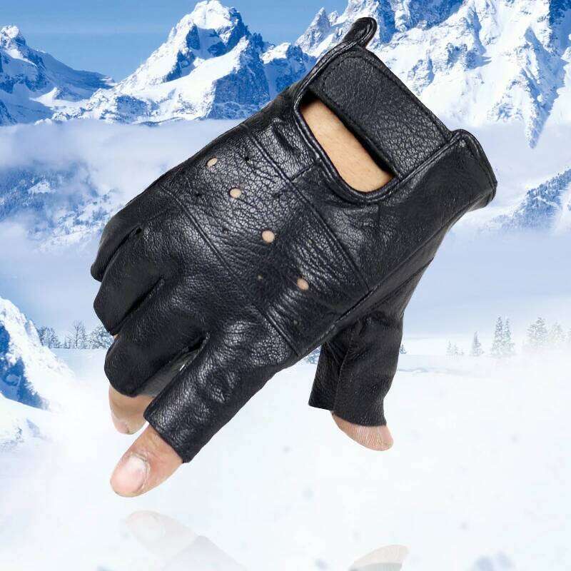 Men Slip-resistant Leather Moto Fingerless Half Finger High Quality Hip-Hop Mittens Driving Training Fitness Gloves 26H0224