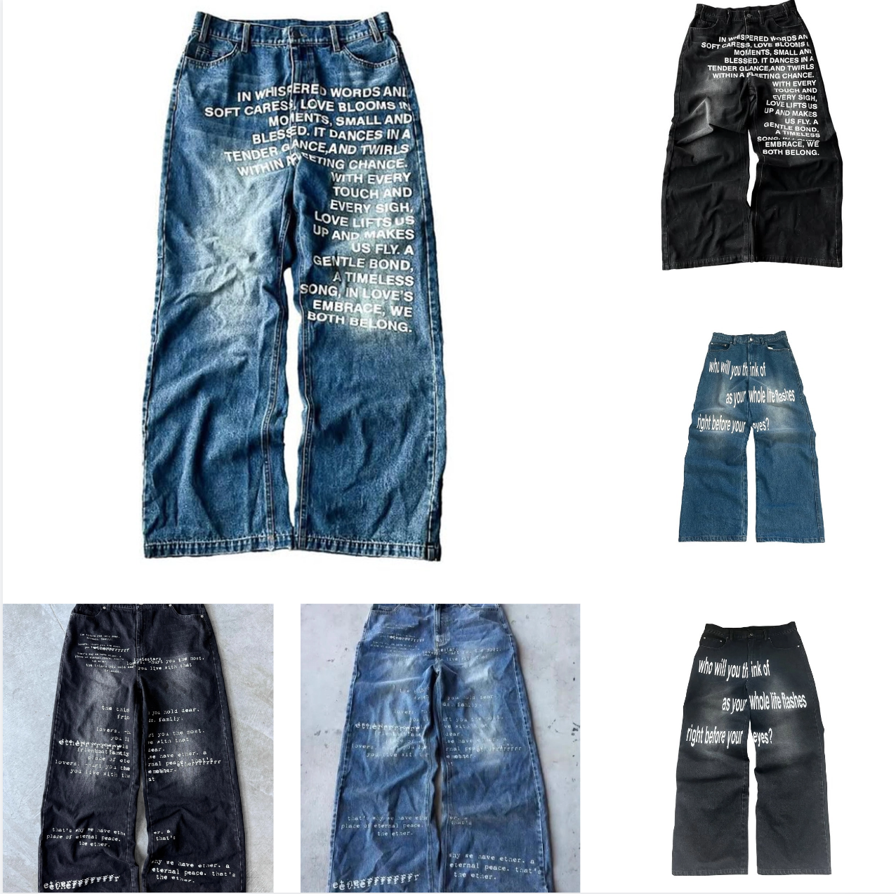 Men's Pants Y2K Gothic Blue Denim Embroidery Harajuku Wide Revival Mens Jeans Foliage Bootcut Women Pocket Hip Hop Streetwear