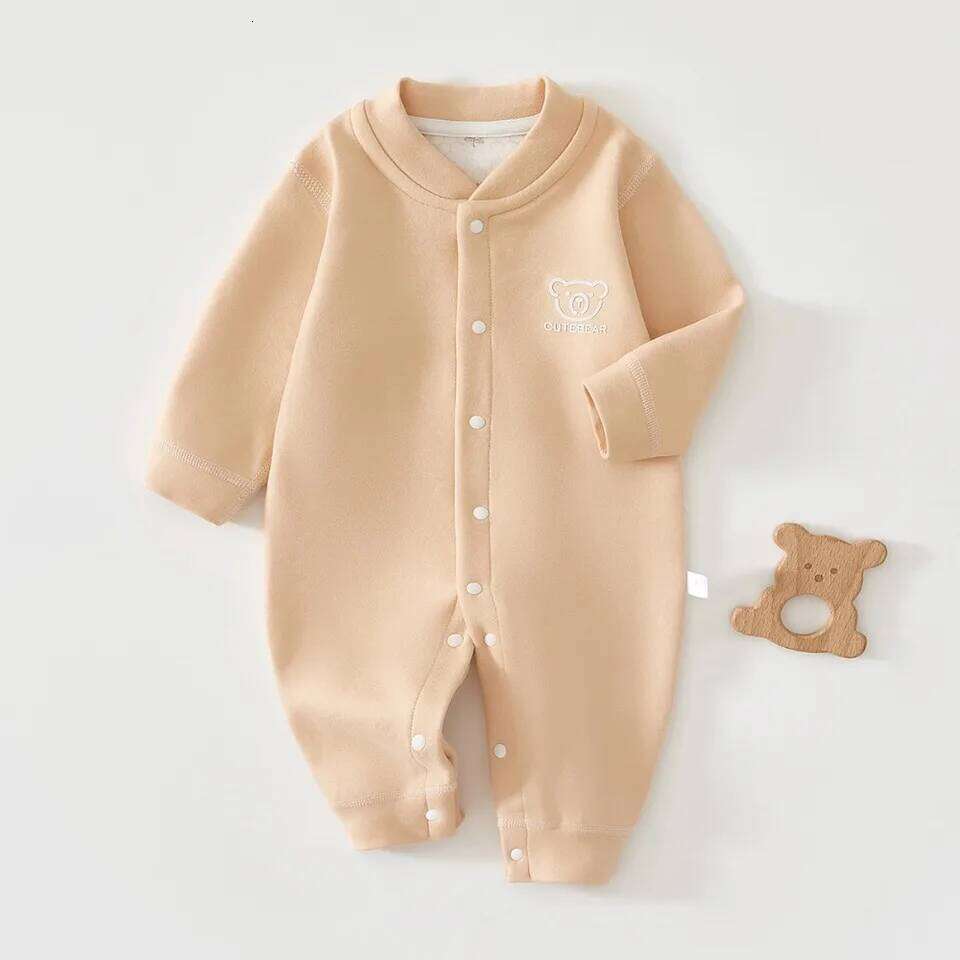 AYNIGIELL Newborn Romper Solid Color Autumn and Winter Warm Baby Outfit Soft Cotton Infant Jumpsuit 0-18M Unisex 26H0224