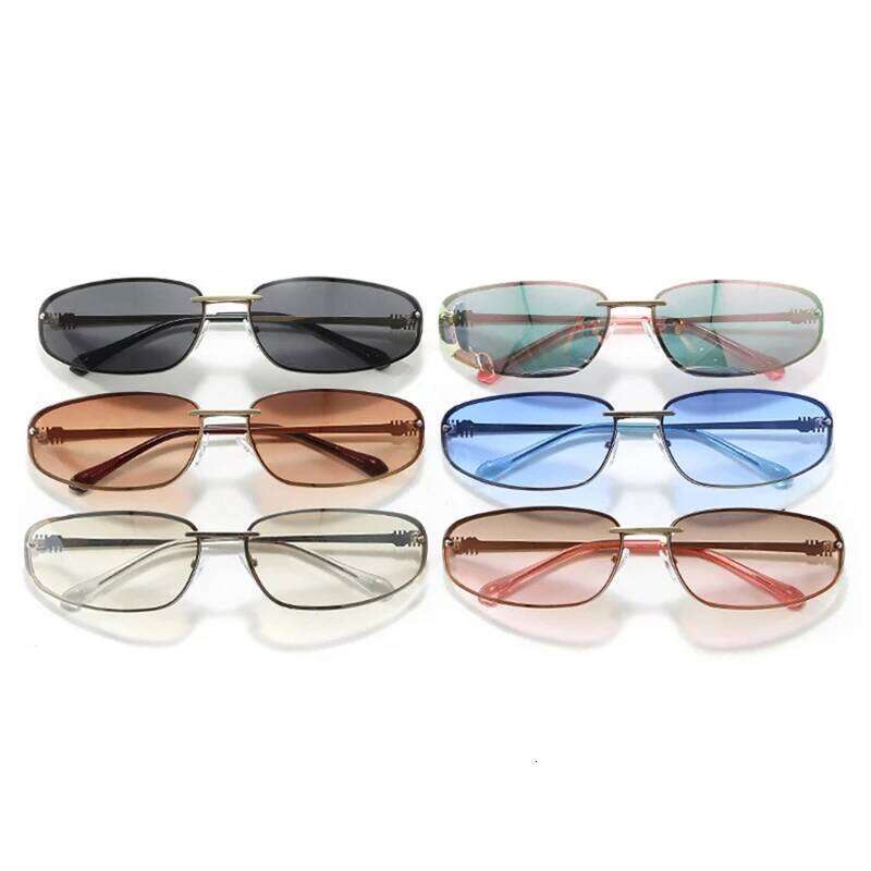 New Y2K Sunglasses For Women High Quality Oval Fashion Luxury Brand Rimless Glasses Trendy Woman Alloy Ladies Shades Eyewear 26W0224