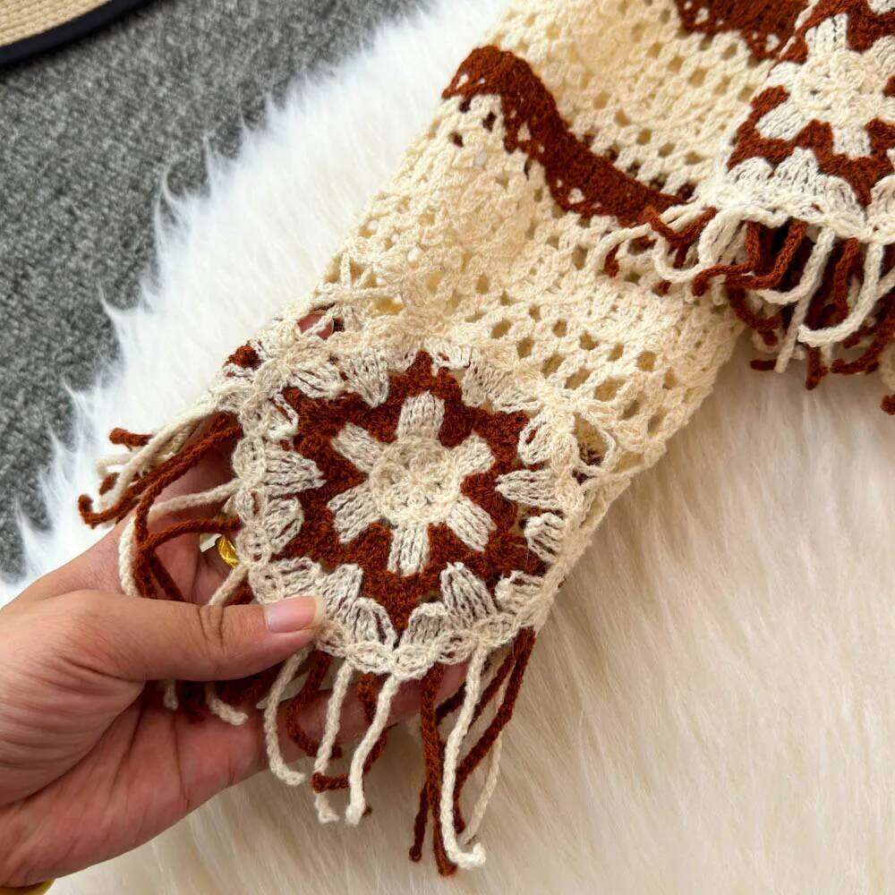 Embroidery Floral Crochet Knit Top with Tassel Long Sleeve Button-down Open-knit Cardigan Sweater Women Teen-girl Cute Outfit 26L0224