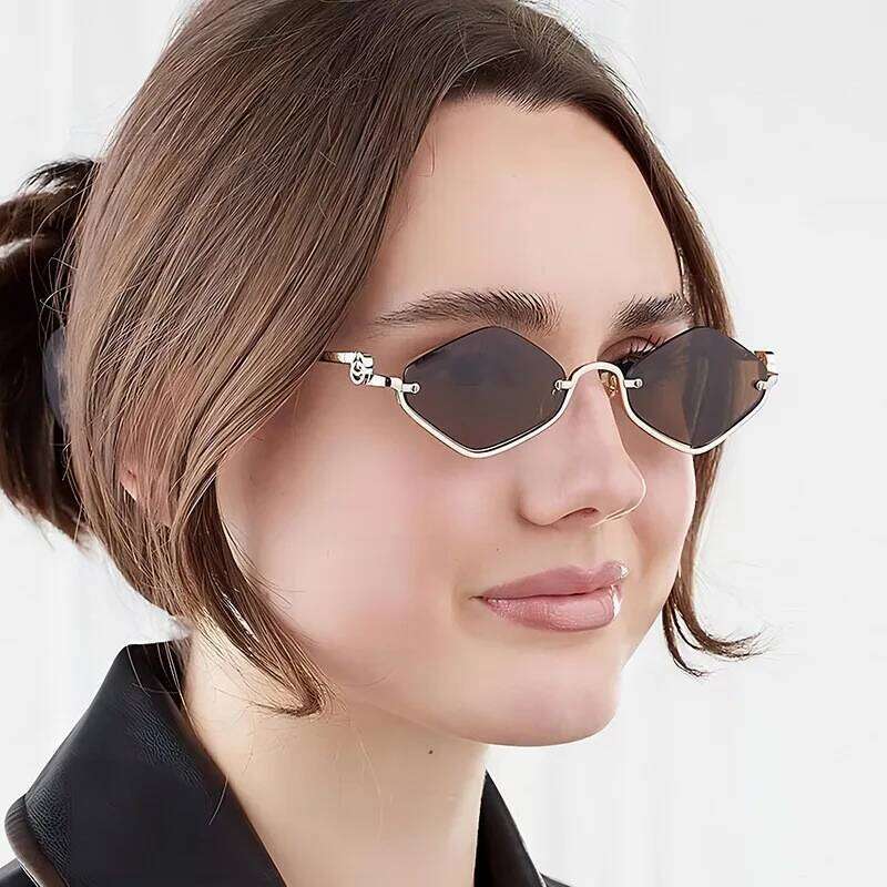 Fashion Small Polygonal Sunglasses Women Brand Metal Half Frame Glasses Ladies Hipster Sexy Cat Eye Shades Vintage 26W0224