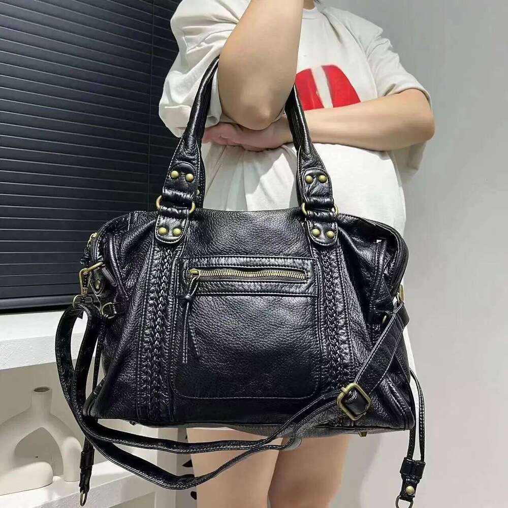 Luxury Soft Pu Leather Brand Girls Shoulder Black HandBags Tote New Arrival Y2K Large Motorcycle Bags Crossbody for Women Z260224
