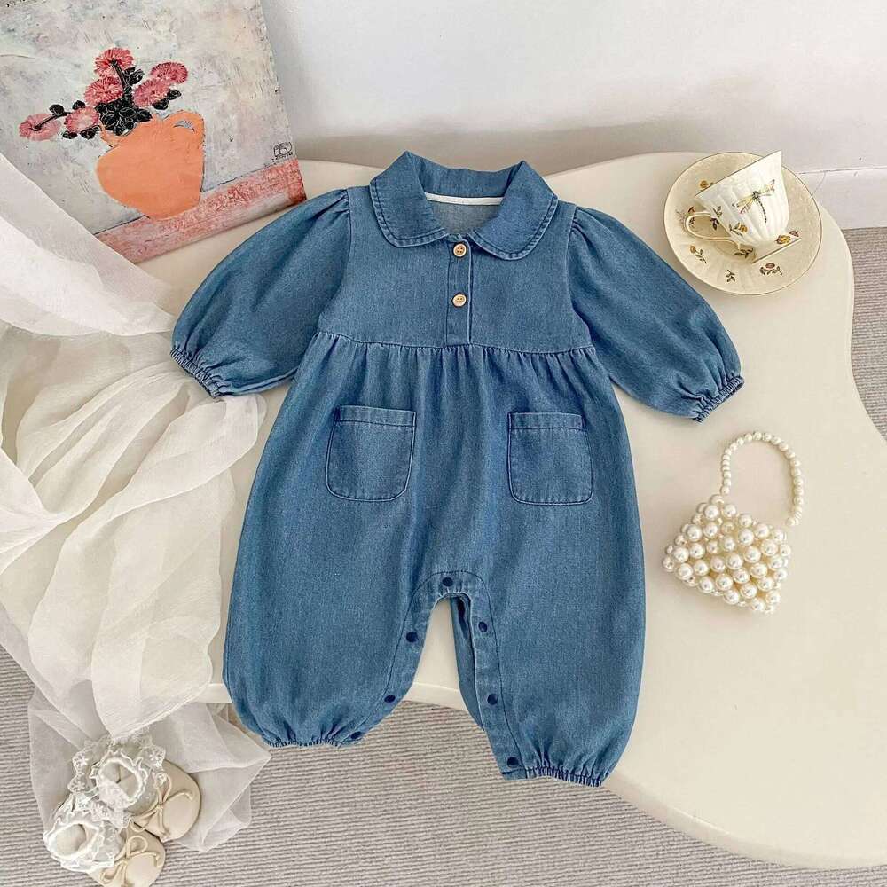 Autumn New Baby Long Sleeve Denim Romper Infant Boy Girl Versatile Lapel Jumpsuit Newborn Toddler Casual Clothes 0-24M 26H0224