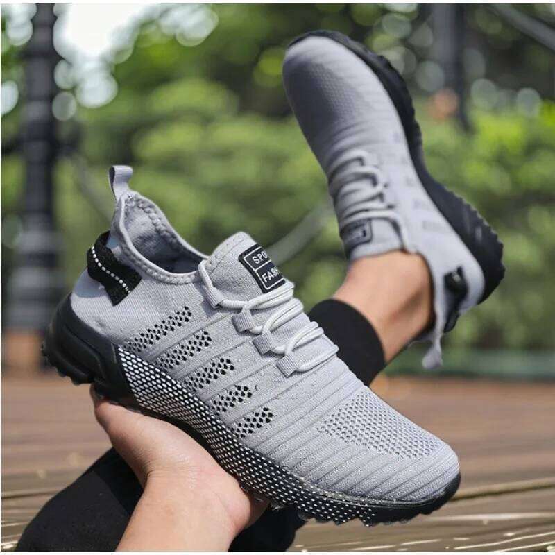 New Trendy Men's Sports Sneakers Lightweight Flexible Classic Fashion Running Shoes Breathable Knitted Upper Athletic Footwear