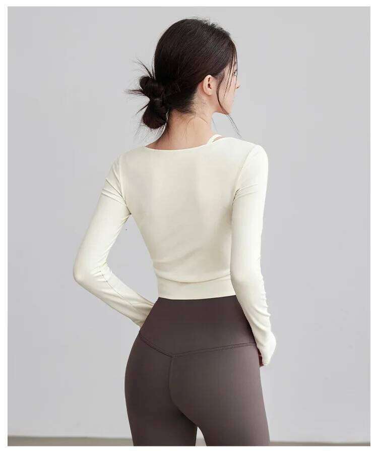 Yoga Clothes Fake Two-piece Slimming Tops with Chest Pads Professional Pilates Training Fitness Long Sleeves for Women 26Y0224