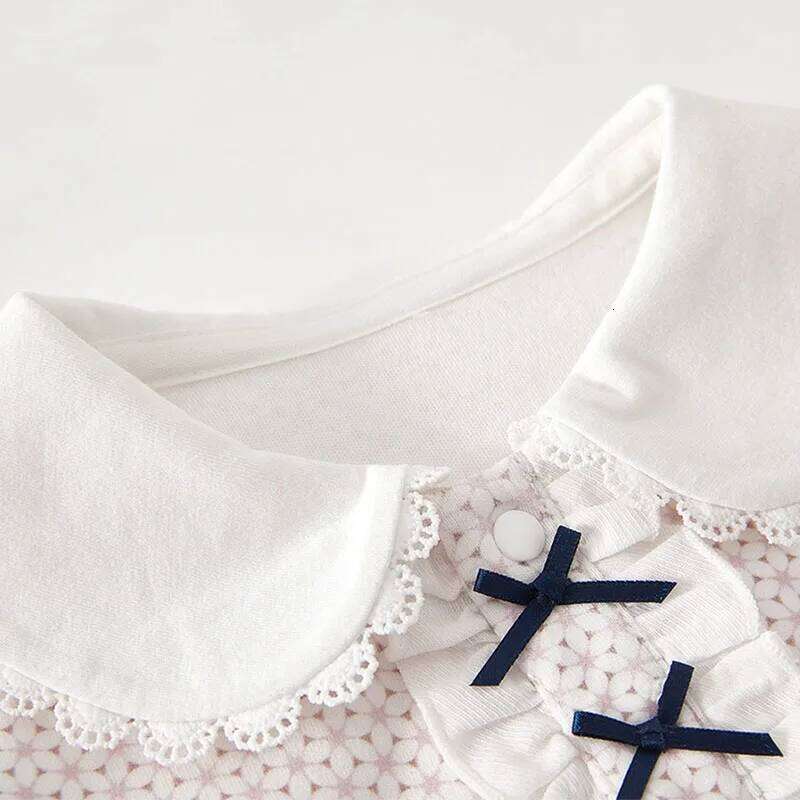 Spring Fall Newborn Girls Clothes Korean Fashion Cute Flowers Bow Long Sleeve Peter Pan Collar Jumpsuits Romper Baby Stuff B283 26H0224