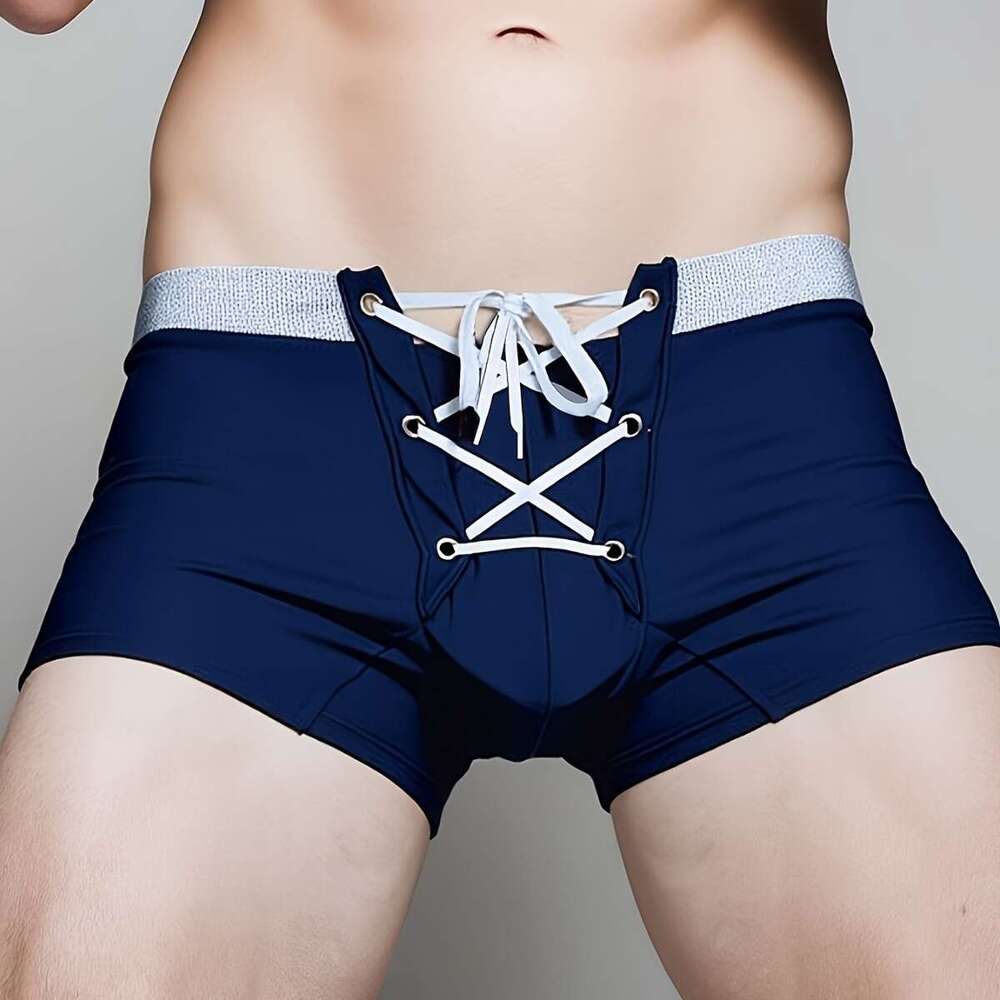 2026 New Sexy Men's Drawstring Cross Tie Fashion Simple Personality Boxer Beach Swim Trunks In Stock