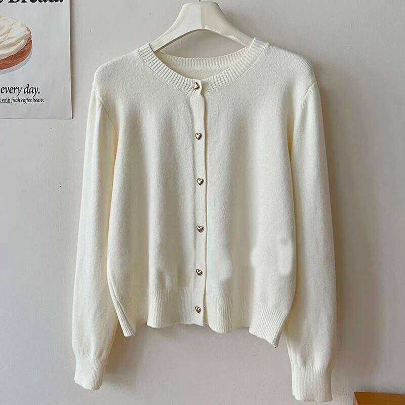 Korean style Basic Solid Knitted Cardigans Women Long Sleeve Tops O Neck Single Breasted Sweaters 2025 Autumn Winter 26L0224