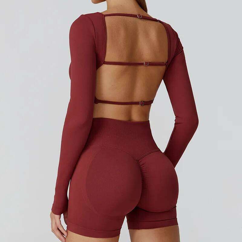 Seamless Casual Quick Dry Sportswear Square Neck Gym Women Fitness Sports Crop Top Female Long Sleeve Yoga Clothing 26Y0224