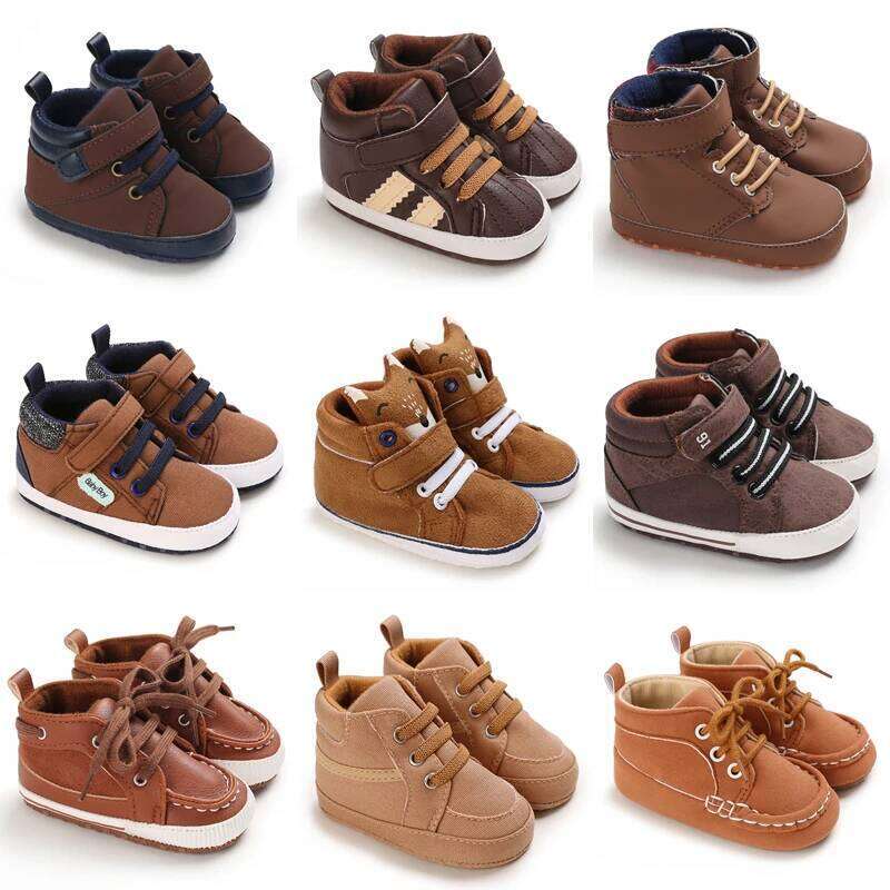 New Brown Baby Christening Baptismal Walking Toddler Shoes Soft Sole Newborn Birthday Infant Kids Boy Sneakers 26Y0224