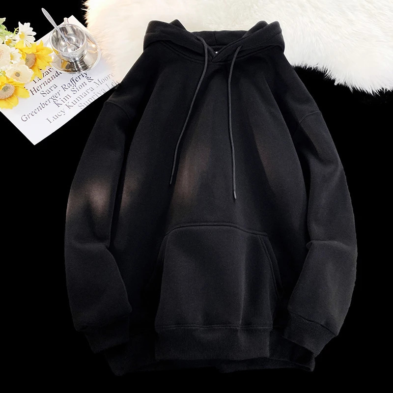 Factory Direct Sales Latest Solid Color Loose Breathable High Street Retro Mens Crew Neck Cotton Versatile Hoodie 260124