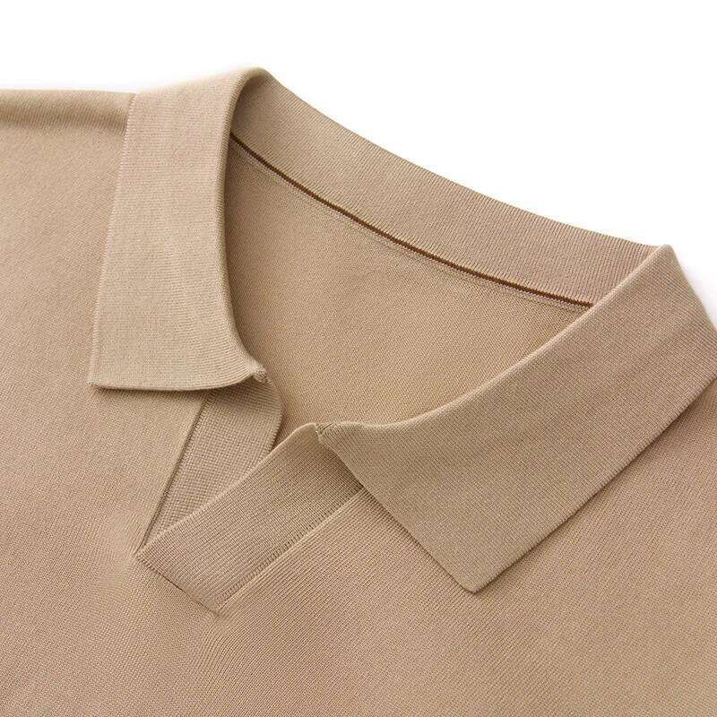 Men's 100% Lyocell Casual Solid Color Knitted Pullover T-Shirt Short Sleeve Loose POLO Collar Top Pull on Vest 26W0224