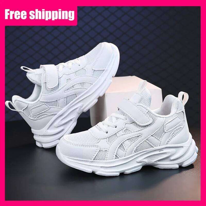 Sports Classic White Casual Running Shoes Spring Autumn New Breathable Mesh Thick Soled Non Slip Kids Sneakers 26W0224