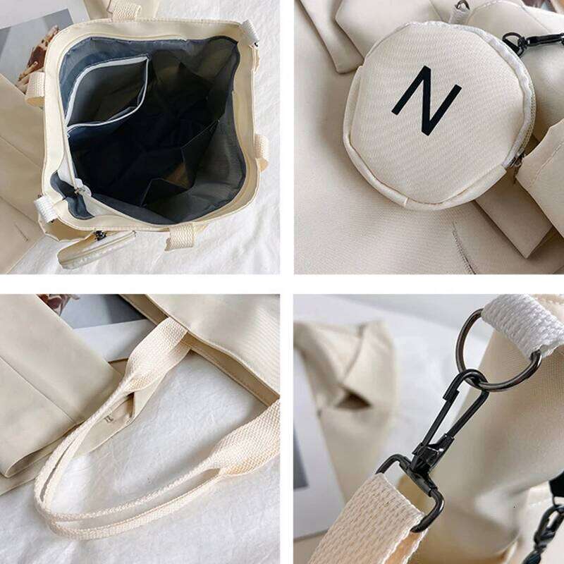 Travel Set - Lightweight Large Capacity with Mini Purse Waterproof Handle Bag Women Preppy Student Satchels Nylon Z260224