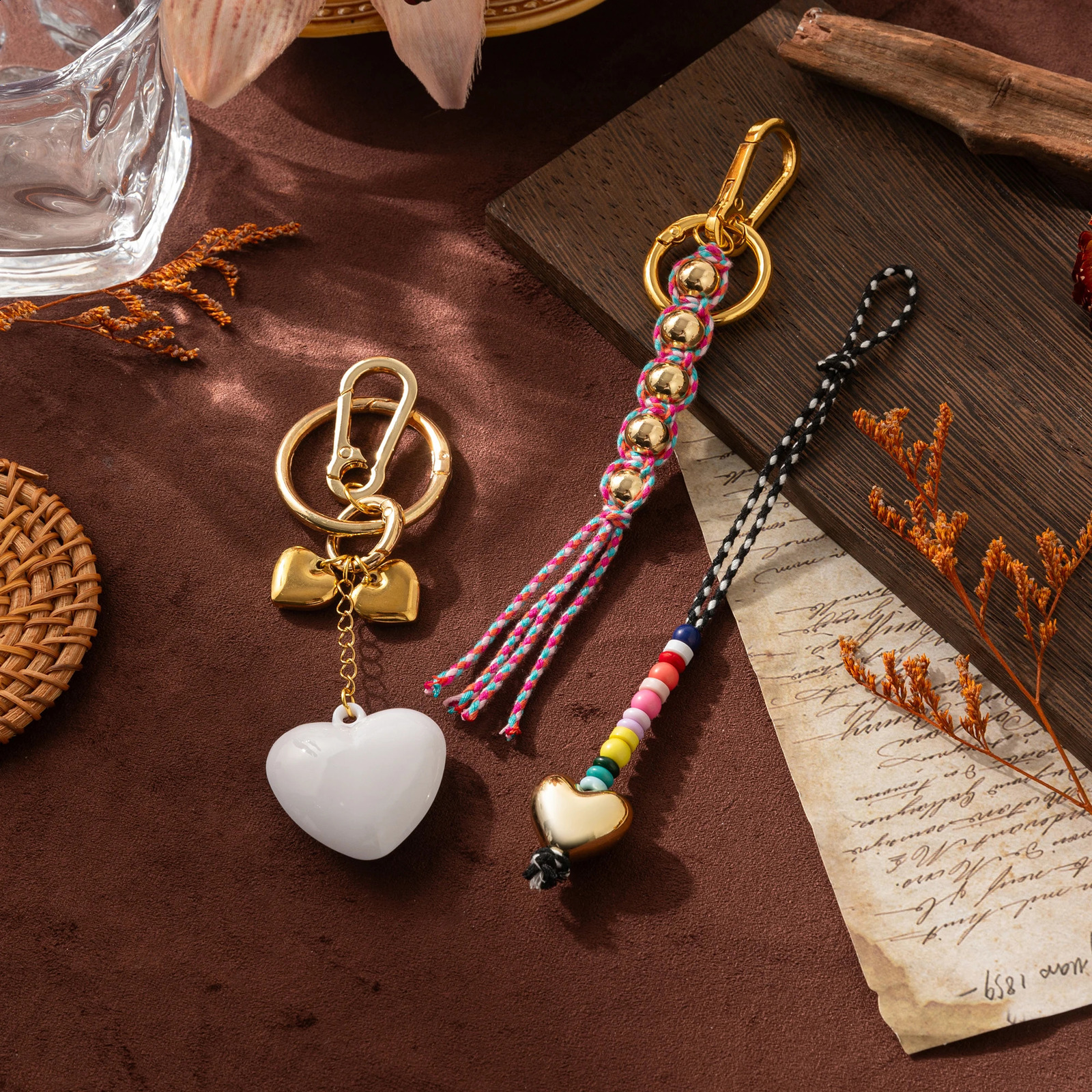 Colorful bag hanging hand woven keychain pendant colorful rope bead eyes DIY accessories gold-plated 260202