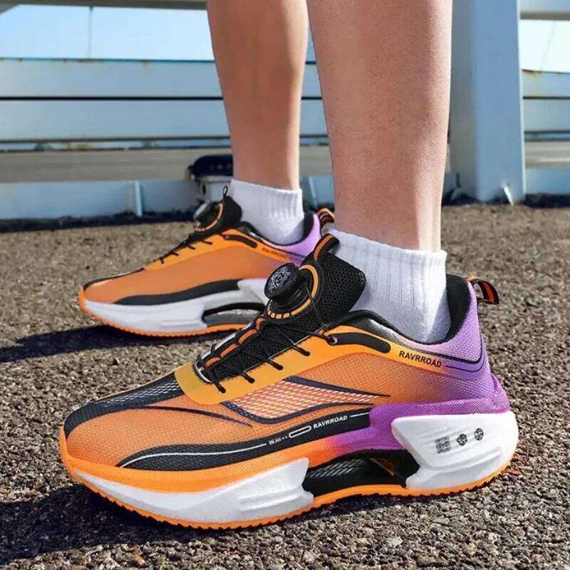 Carbon Plate Running Shoes Boys 2025 New Style Student Rotating Button Technology TPU+ Popcorn High Pop Sneakers for Girls 26W0224