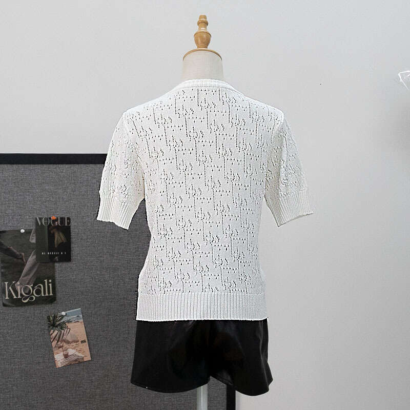 Elegant Hollow-Out Short-Sleeve Summer Jacquard Star-Letter New Loose Round-Neck Knit Pullover Sweater