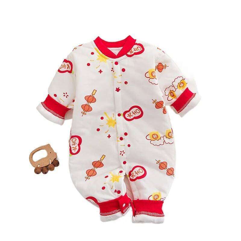 Unisex Newborn Winter Light Cotton Jumpsuit Cute Balloon & Lantern Print Bodysuit Medium-Thick Warm Seamless Romper for Baby 26Y0224
