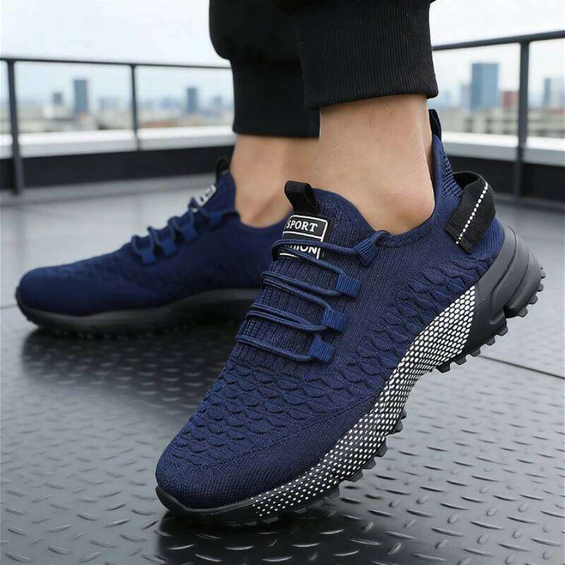 Modern Men's Sneakers Breathable Mesh Knit Running Shoe Material Shock-Absorbing Sole Comfortable Casual Flace Up Shoes for Men