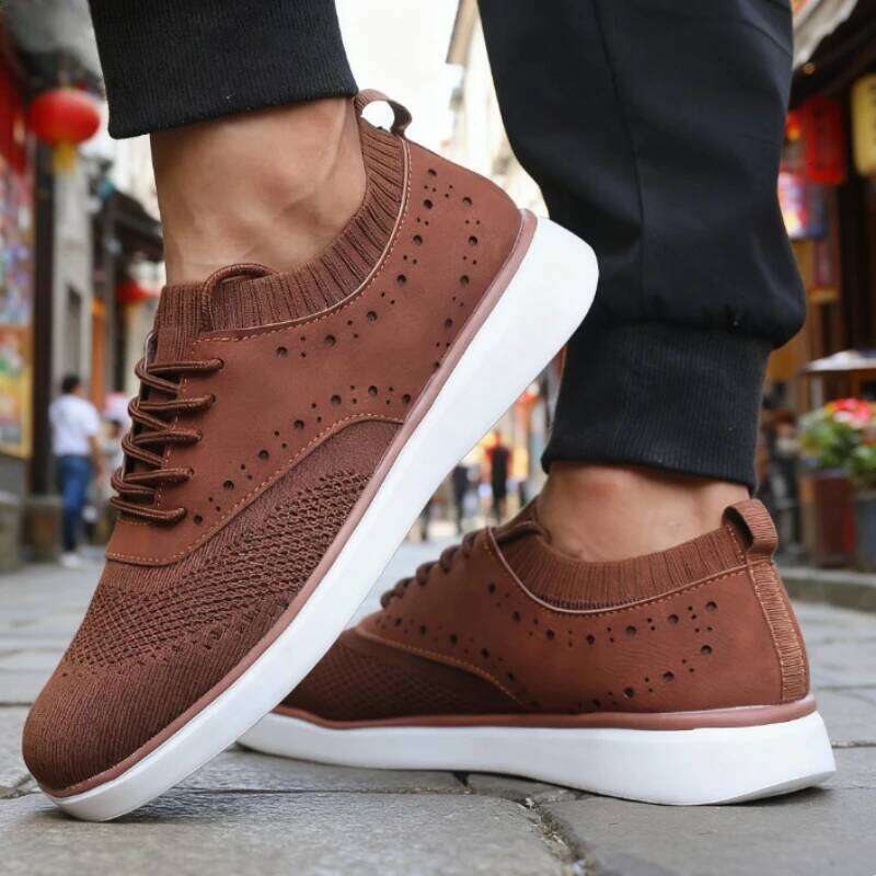 Casual Sneakers 2025 New Design Block Style Breathable Knitted Mesh Walking Shoe Fashionable Retro Comfortable Men's Shoes