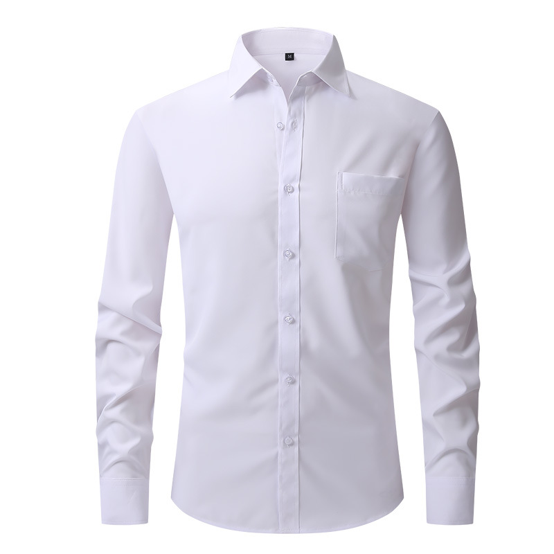 new Solid color four-way stretch men's shirt, formal business long-sleeved shirt, men's casual plus-size men's clothing