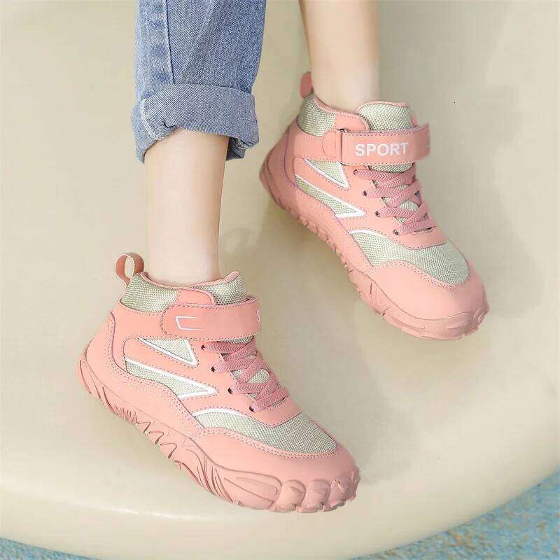 Wide-toe Kid Barefoot Boots Autumn Winter Waterproof Children Hiking Shoes Girls Boys Non-Slip Athletic Walk Trekking Sneakers 26W0224